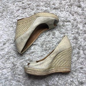 Coach Shoes Beige Wedge High Heels Cork Peep Toe